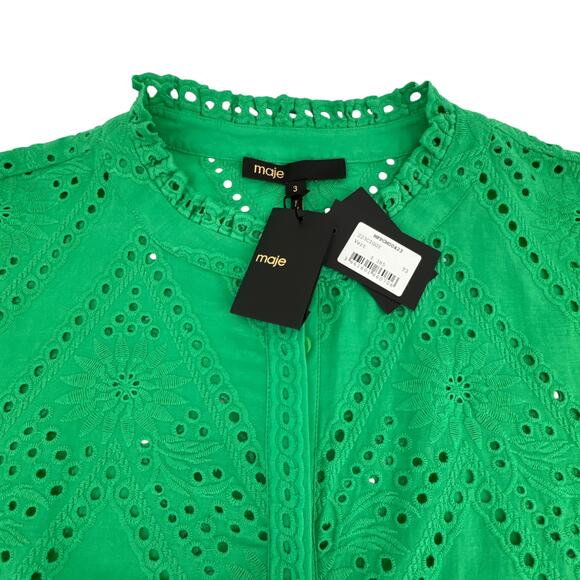 MAJE Ciggy Cotton Eyelet Shirt in Green 3|L - Picture 5 of 11